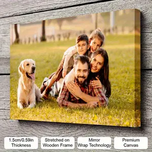 Custom Photo Upload Wooden Picture Frame - Personalized Photo Gift with Fade-Resistant Framed Framed Framed Canvas, 2D Flat, Ready-to-Hang Wall Art, Easy Hook Installation, Bohemian/Art Deco Style, for Home Dec, Fathers's Day, Independence Day, Juneteenth