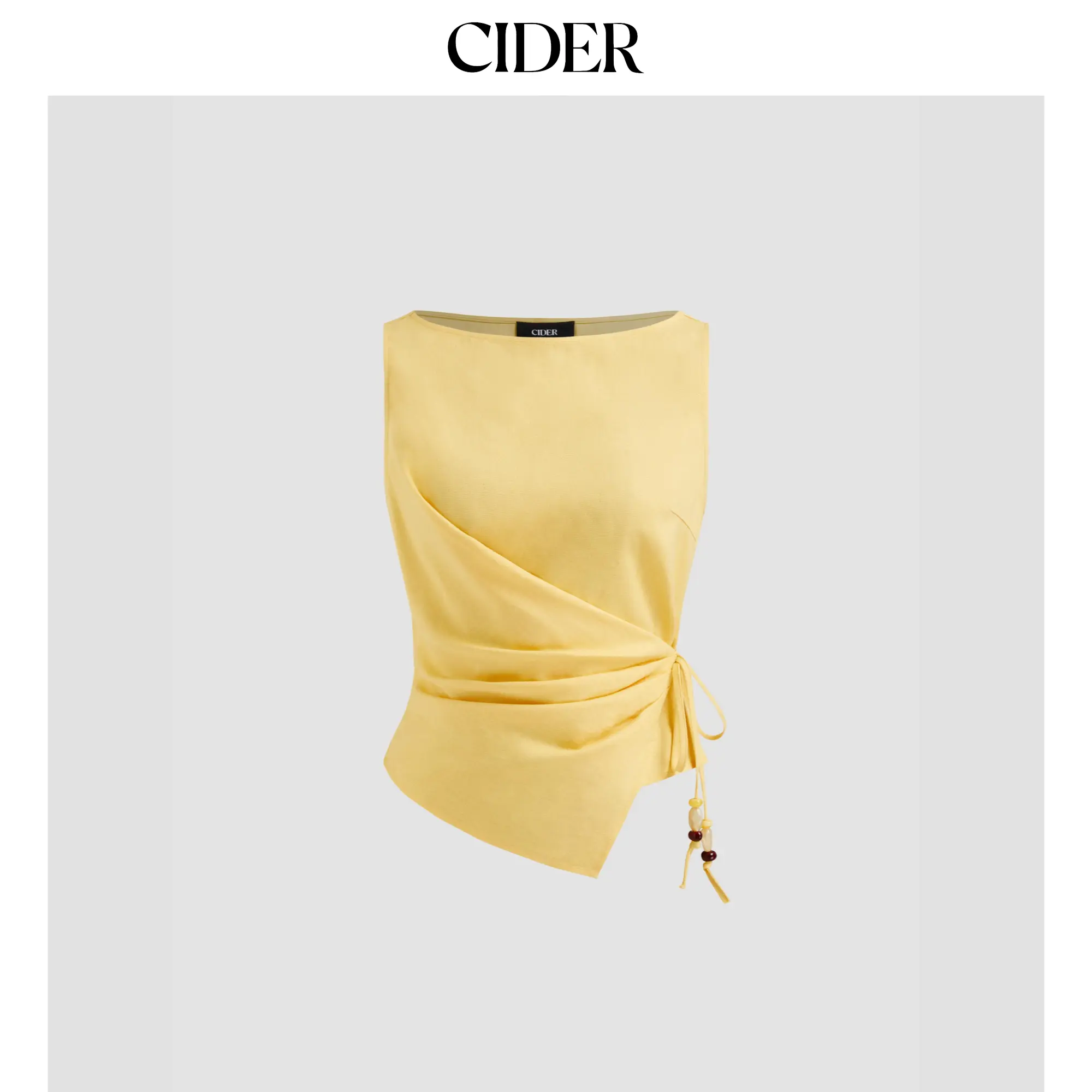 Cider Linen-blend Beaded Knotted Ruched Tank Top