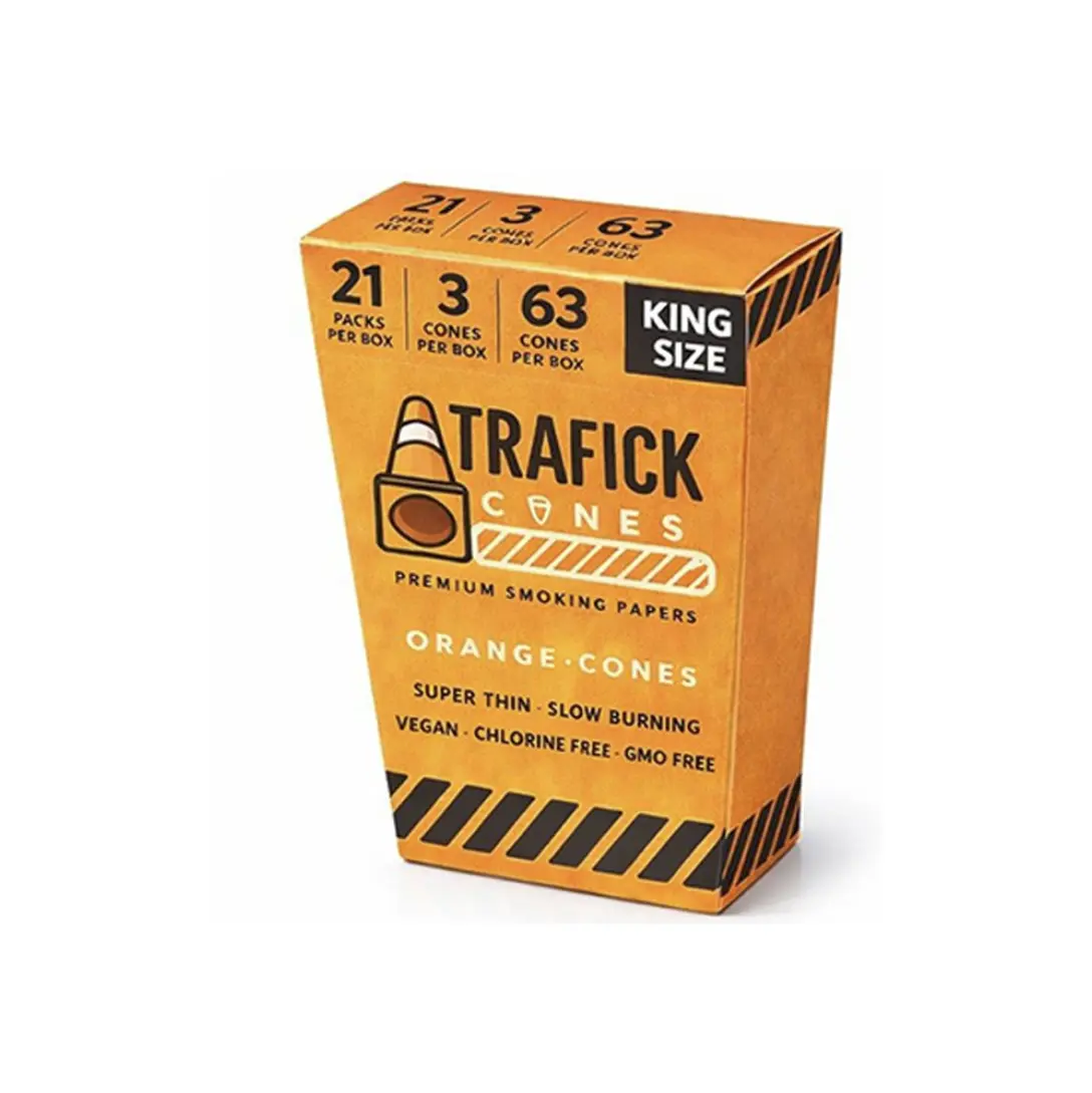 Trafick Cones, King Size, Premium Paper Cones, High Quality Paper Cones, 63 Cones, Natural Rolling Papers, Orange, 109mm Cones, 21 Packs x 3 Cones, Precision Rolled, Ready to Fill Paper, Bulk Pack, Fine Paper, Easy Fill Paper, Ready to Use Paper Cones