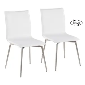 Dreamzon Mason Contemporary Upholstered Chair in Brushed Stainless Steel and White Faux Leather by LumiSource - Set of 2