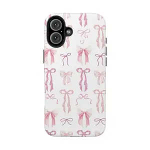 Soft Pink Bow Pattern Phone Case With Minimal Aesthetic Design, Featuring Repeating Ribbon Illustrations For A Clean, Cute And Stylish Everyday Look