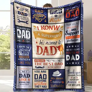 Superhero Dad Patchwork Quote Collage Throw Blanket-Navy‑Blue Plaid Border Rustic Tile‑Panel Print Blanket,Cozy Soft Blanket with Funny & Heartfelt Superhero‑Dad Slogans & Tool/Mustache Accents, Perfect Fun Sentimental Father’s Day Gift for Hero Dads