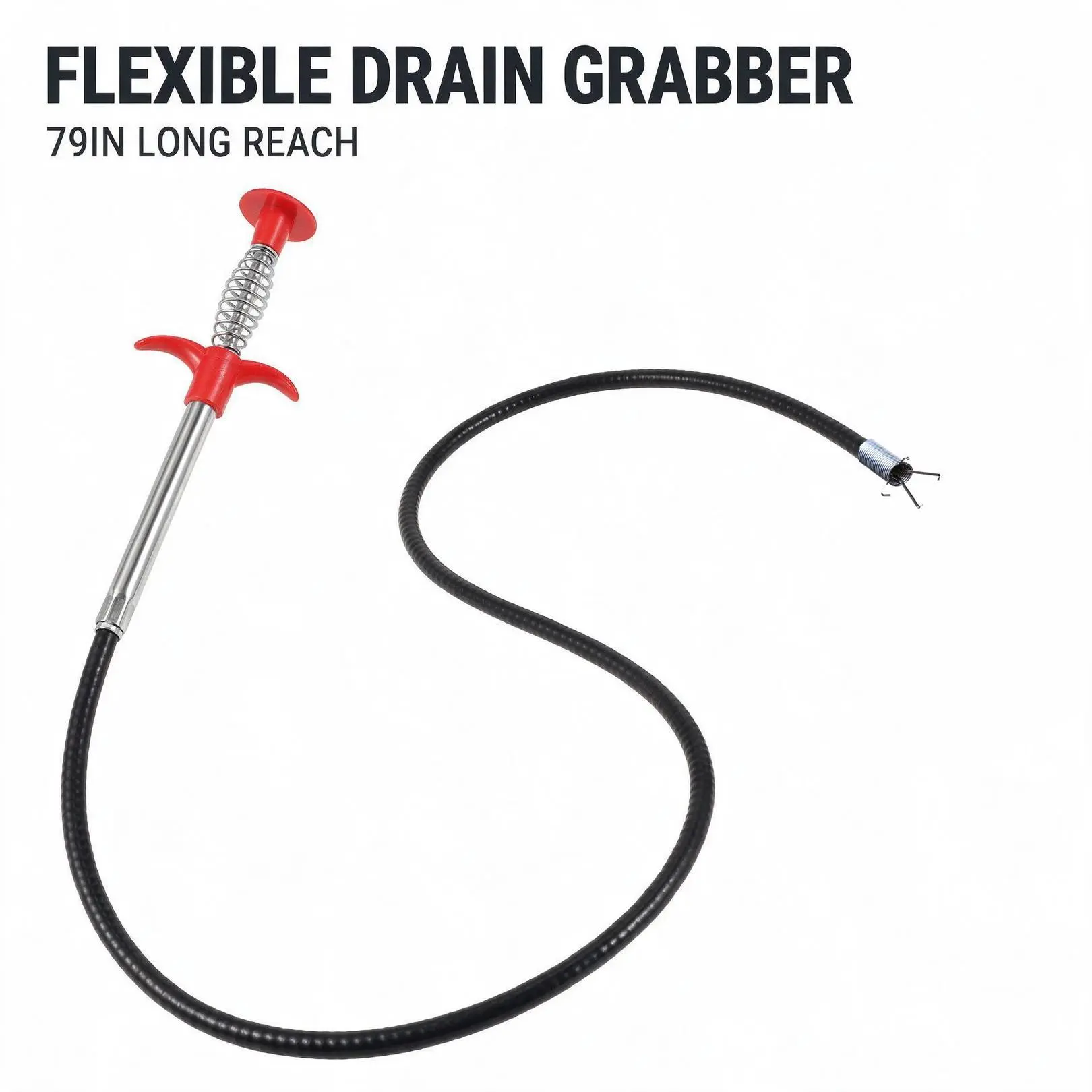 79 Inch No Liquid‑Chemical Drain Cleaning Tool, 4 Prong Flexible Spring Steel Grabber Snake, Pull Hair and Food Debris from Pipes