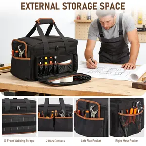 17 Inch Heavy Duty Oxford Fabric Tool Bag, Wide Mouth Tool Tote with Multiple Pockets, Adjustable Shoulder Strap, Organizer for Electricians Mechanics Carpenters HVAC