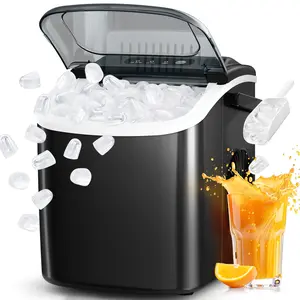 Electactic Countertop Ice Maker Portable Ice Machine with Handle,26Lbs/24H, Self-Cleaning Ice Makers, 9 Ice Cubes Ready in 6 Mins for Home Kitchen Bar Party