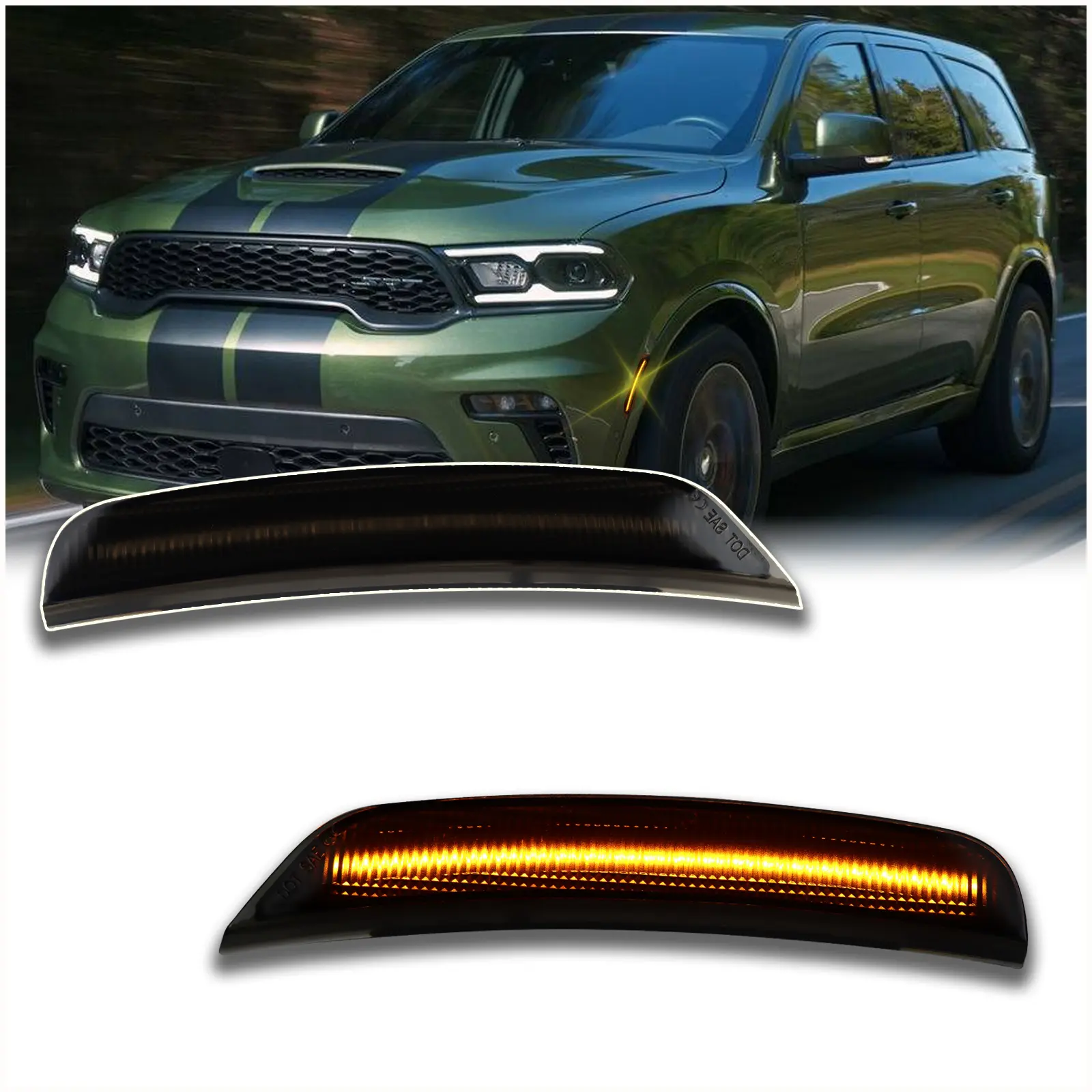 Dodge Durango 2021-2025 Vehicle 2-Pack Smoked Lens LED Side Marker Carlights Kit, Water Resistant Brightening Amber Front Signals Plug-and-Play Direct Replacement