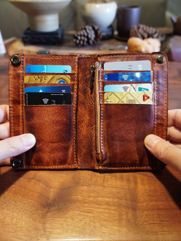 Large Capacity Leather Wallet - Handmade Vegetable Tanned | Metal Zipper, Multi Card Slots for Cash/Cards/Change