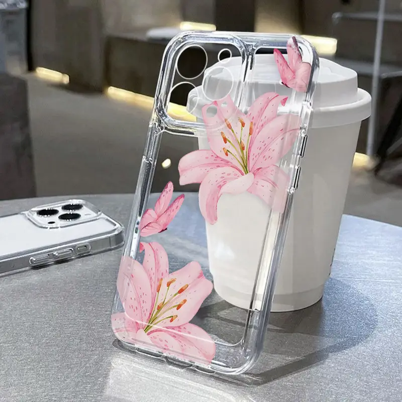 Chic Lily Charm TPU Pattern Phone Case for iPhone 17 15 16 14 Pro Max 13 12 11 XR XS Plus Air Anti-Yellowing Shockproof Protection Lightweight Transp