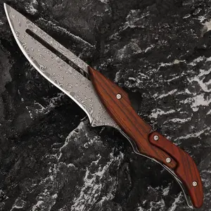 Artistic Pocket Knife - Patterned Damascus Blade & Exquisite Rosewood Handle - Unique Gift for Knife Enthusiasts