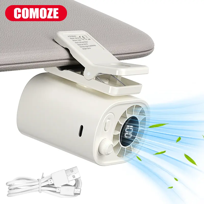 COZOME Car Clip On Fan 【No Cooling Function】 with LED Display 360° Rotation 100 Speeds Adjustable USB Rechargeable Personal 1800mAh Battery Stepless S