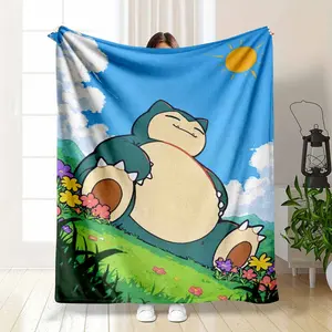Lazy Monster Flannel Blanket Cartoon Meadow Sunlight Print Soft Warm Cozy Lightweight Plush Throw Perfect for Bedroom Sofa Office Travel Gift Relaxation Use