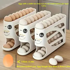 3 Layer Egg Storage Box, 1 Box Large Capacity Egg Holder, Automatic Rolling Egg Holder, Kitchen Storage Organizer for Refrigerator