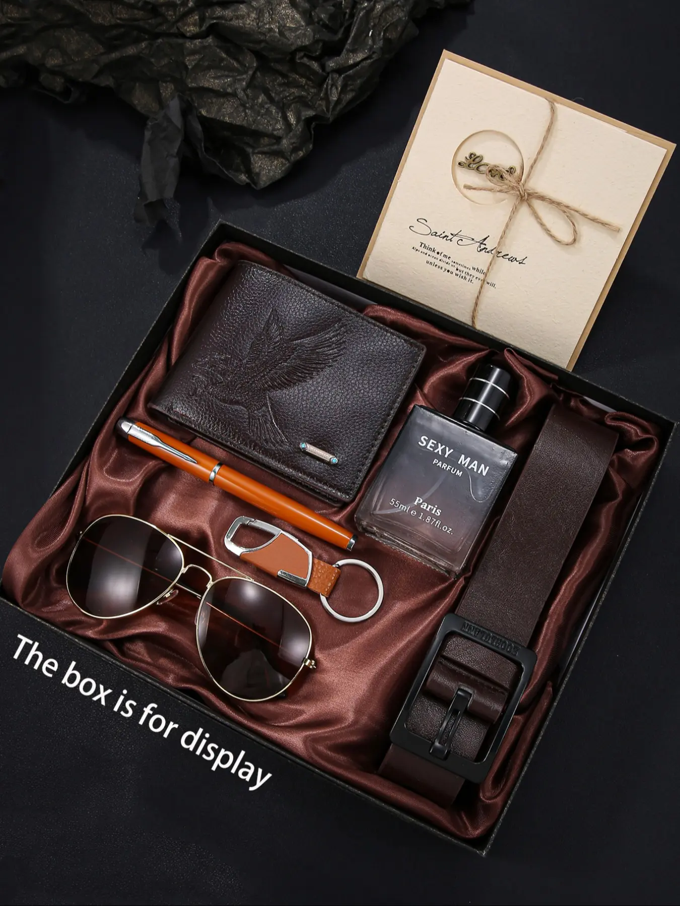 Men's Classic Belt Set, Father Day Kit, Includes Wallet, Perfume, Glasses, Pen, Keychain, Greeting Card, Gift for Valentine's Day, Father's Day, Christmas, Birthday Gift Box, Dad Gifts, Man Gift Set, Party Gifts, Fathers Day Gifts Set