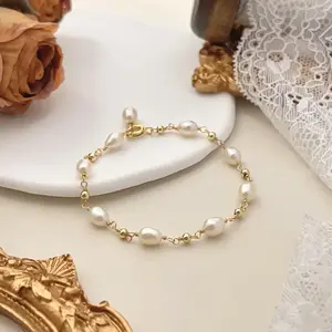 Elegant Bridal Pearl Bracelet 18K Gold Dainty Pearl Beaded Chain, Perfect Bridesmaid Proposal or Anniversary Gift | EWOPT