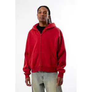 Pacsun Men's Red Washed Full Zip Cropped Hoodie