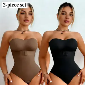 2-Piece Strapless Shapewear Bodysuit for Women – Tummy Control Body Shaper with Push Up Bra
