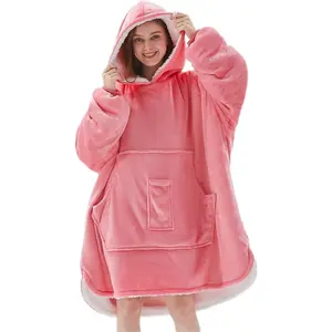 Wearable Blanket Hoodie Oversized Giant Hooded Blanket Sweatshirt with Sleeves for Men Flannel Soft Warm Cozy Blanket Jacket Sweater Gift for Adult Teens One Size Fits All