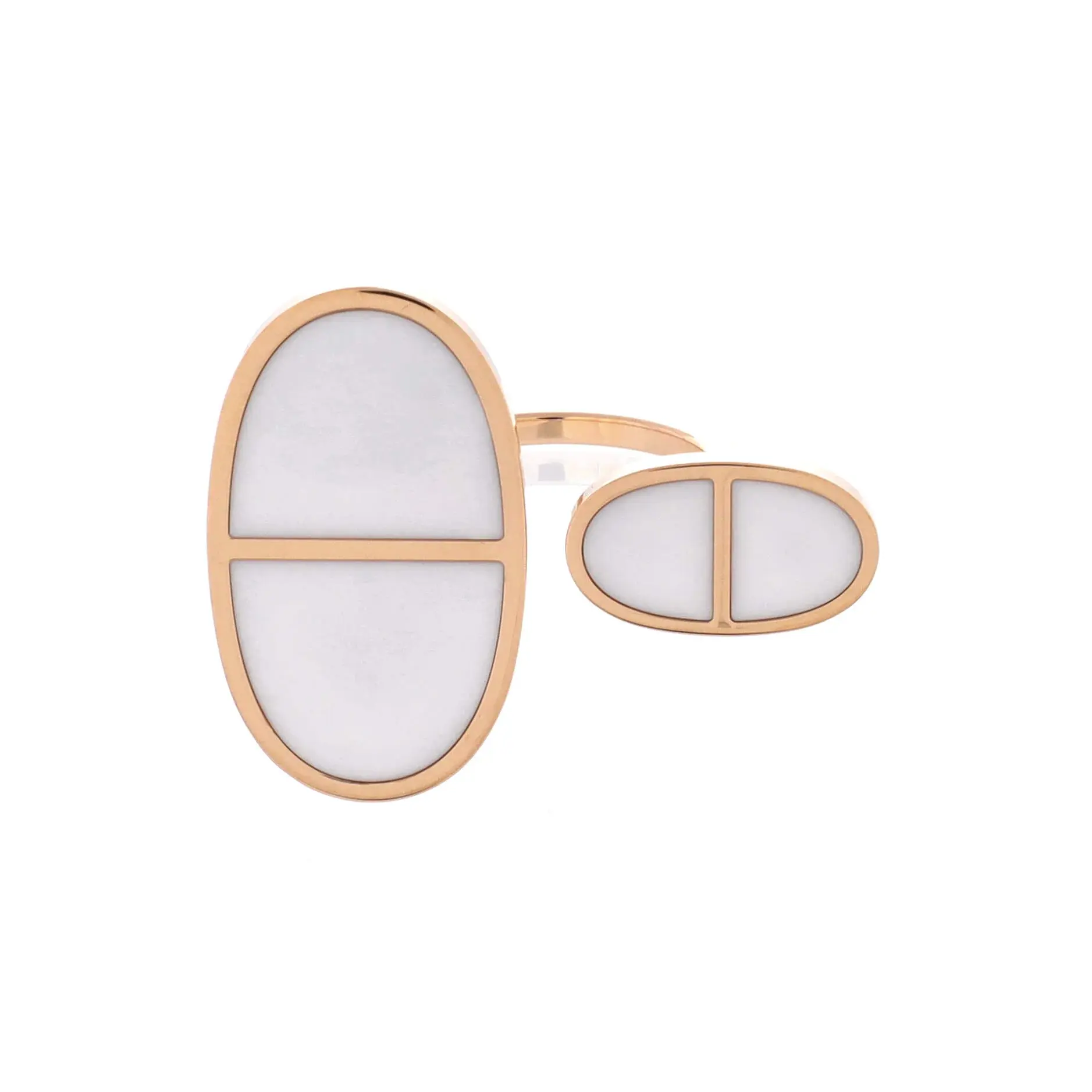 Pre-owned Hermes Chaine d'Ancre Verso Ring 18K Rose Gold with Ceramic Very Large by Rebag