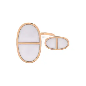 Pre-owned Hermes Chaine d'Ancre Verso Ring 18K Rose Gold with Ceramic Very Large by Rebag