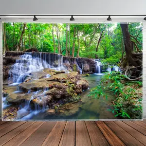 Forest Waterfall Backdrop Scenic Nature Theme Tapestry Wall Hanging Photography Background for Relaxation Space Garden Party Spa Decor Home Room Supplies
