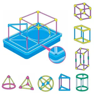 Blue Pink Random Color Box Of DIY 3D Shape Geometric Model Kid Math Geometry Educational Aids Learning Math Manipulatives Set