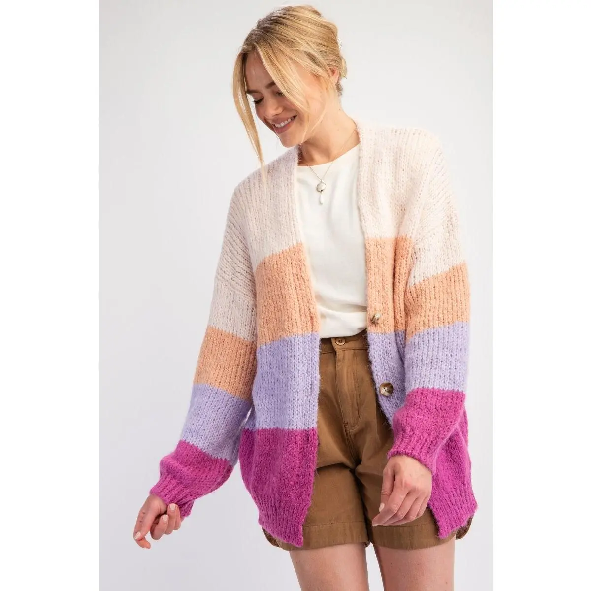 COLOR BLOCK KNIT SWEATER CARDIGAN by EASEL