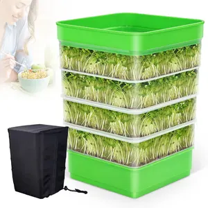 Bean seed sprouter kit micro greens growing trays with sprout lid blackout sleeves drain tray four tier stackable sprouts growing kit for broccoli alfalfa seed wheat grass