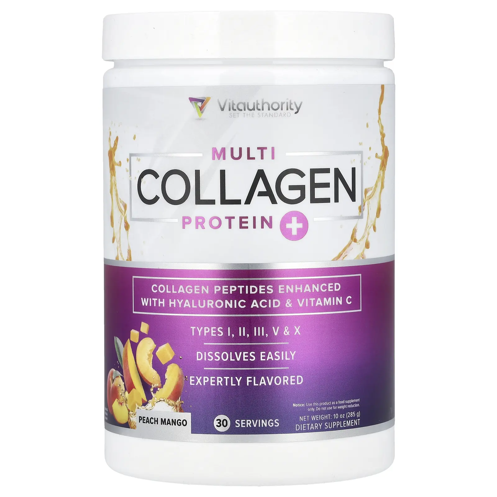 Vitauthority Multi Collagen Protein+, Peach Mango , 10 oz (285 g)
