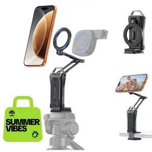 OMOTON TP02 Pro Magnetic Phone Holder for Vlogging, Content Creator Essentials with 1/4" Screw, Arca-swiss, Adjustable Metal Cellphone Mount phone stand & Selfie Stick for iPhone&Samsung,summervibes