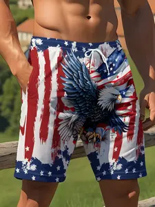 Men's quick-drying Breathable casual shorts for summer, featuring a digital print of the American flag and eagle, are the perfect choice for a beach vacation.