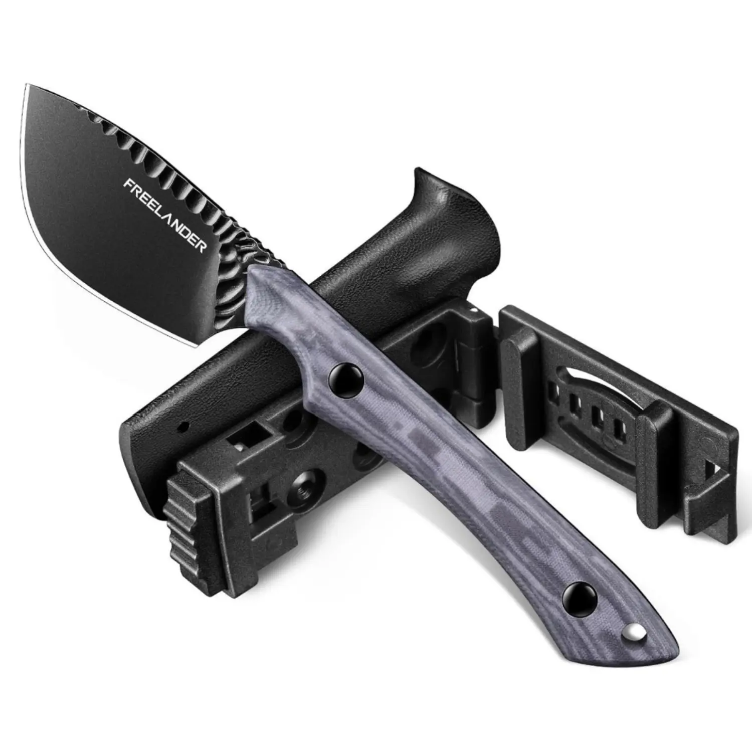 Freelander Full Tang Fixed Utility Knife with Curved Wide Cutting Edge for Outdoor Food Prep | Compact Outdoor Working Tool, Extended Handle with Anti-Slip Thumb Ridges, Secure Ergonomic Grip, Drop Point Blade, Premium Gift for Men