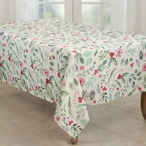 Saro Lifestyle Holiday Tablecloth With Christmas Foliage and Candy Canes, Multi, 65" x 90"