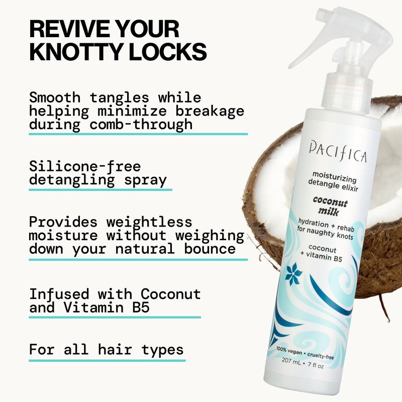 Pacifica Coconut Milk Detangle Elixir for Nourishing Hair, Hydrating & Repair with Vitamin B5 for a Comfortable Feel - Haircare - 7 fl oz