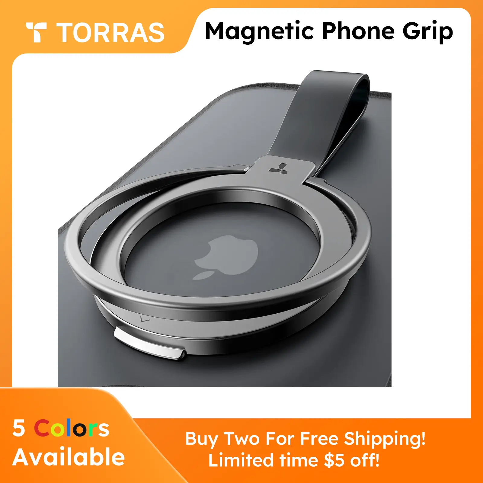 TORRAS Mag-Ring Grip Holder Compatible with PopSockets MagSafe Kickstand Magnetic on both sides for iPhone 16/15/14/13/12/11 Pro Max, Samsung, Google