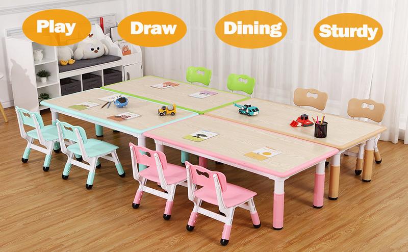 GARVEE Adjustable Table & 6 Chair Set for Home & Classroom Use, Ergonomic Design, Eco-Friendly Materials, Supports Up to 300lbs, Perfect for Arts & Crafts, Suitable for Ages 2-10, Height Adjustable for Comfort.