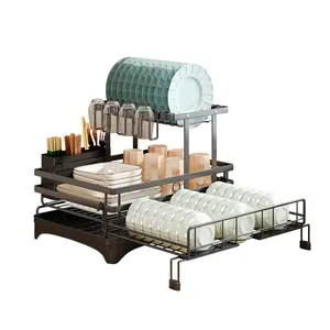 2 Layer Multifunctional Dish Rack, Dish Drying Organiser, Expandable Fruit Vegetable Kitchen Organizer, Durable and Beautiful, Ideal for Kitchen Storage