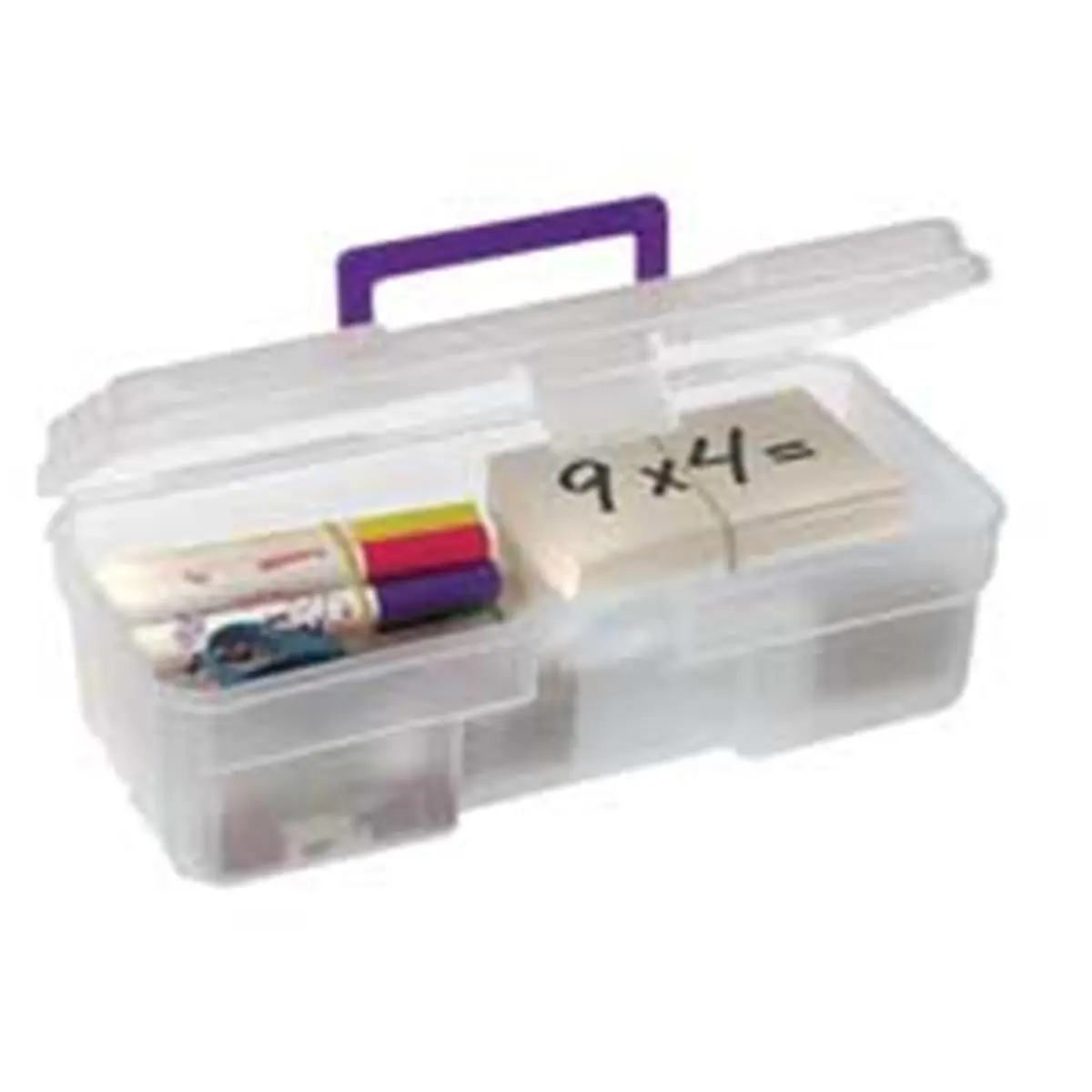 212 MAIN Akro-Mils AKM09912CLPUR Compact Lock-Latch Plastic Supply Box - 6in.x12in.x4in. - Clear-Purple, Work Organizer for Desk Organization, Office Supplies, Desk Accessories