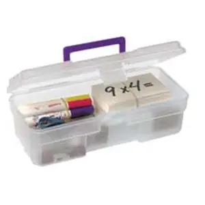 212 MAIN Akro-Mils AKM09912CLPUR Compact Lock-Latch Plastic Supply Box - 6in.x12in.x4in. - Clear-Purple, Work Organizer for Desk Organization, Office Supplies, Desk Accessories