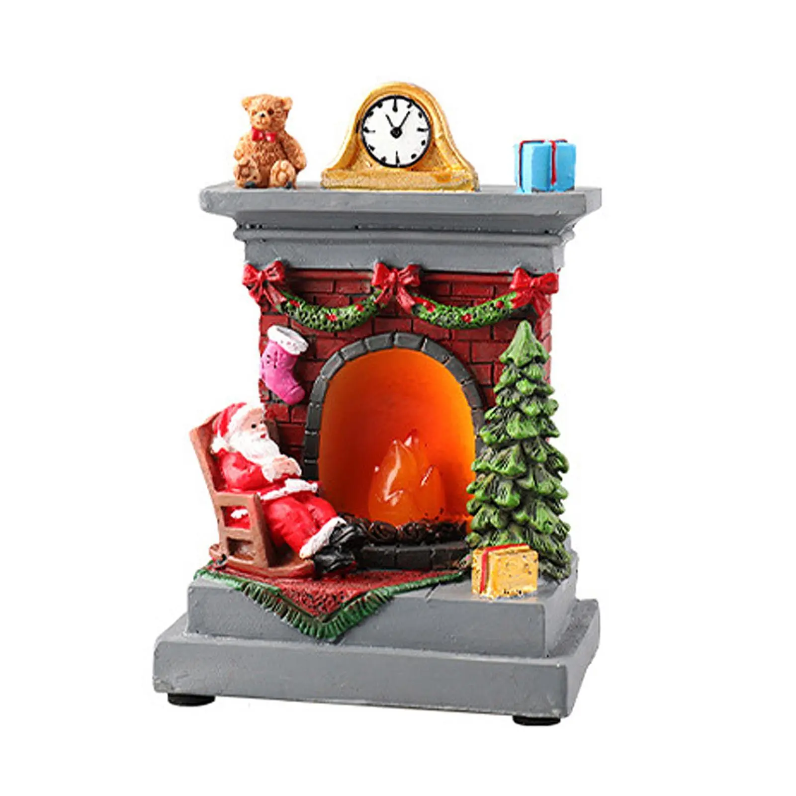 Lifelike LED-Lighted Santa Claus Christmas Fireplace Ornament - 5.3x3.5in/9x6x13.5cm PVC Light Decoration, Built-in Switch, Small Home Supplies for Festive Living Room Decor