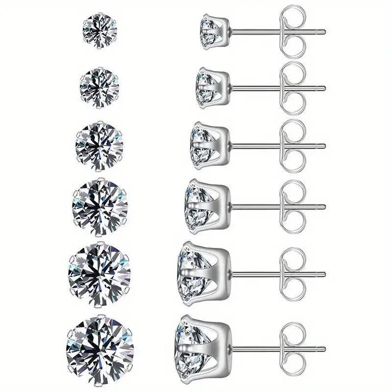 6 Pairs Synthetic Moissanite Stud Earring Set,Stud Earrings Set Earring For Women and Men