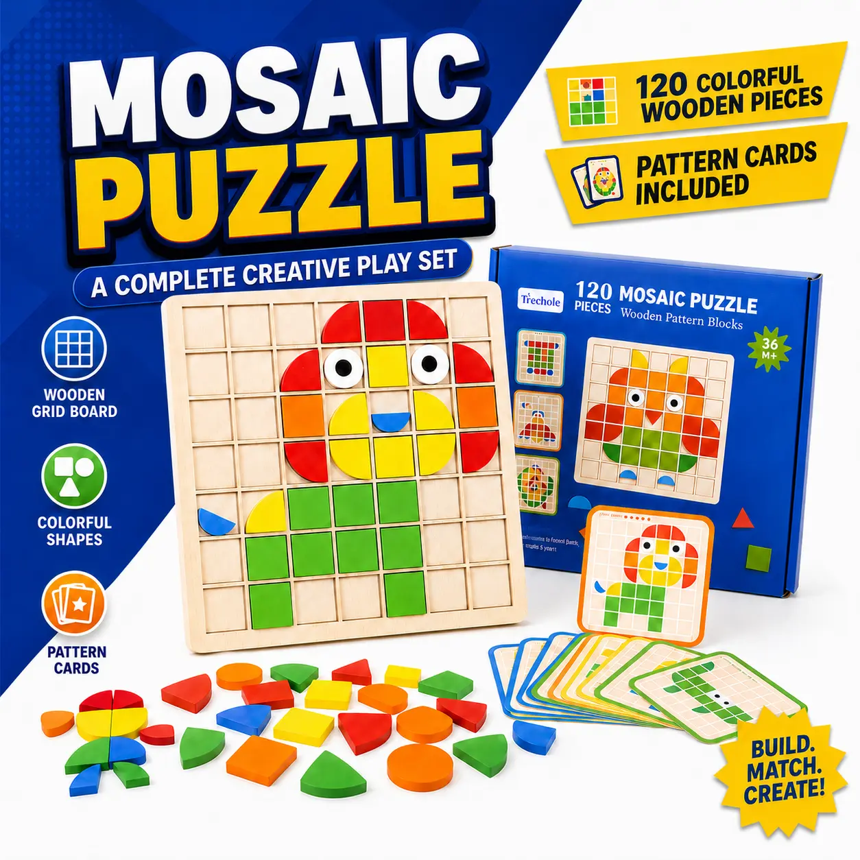120 PCS Wooden Jigsaw Puzzle for Kids Ages 3-8, STEM Montessori Educational Toy - Colorful Animal & Geometric Shape Blocks, Preschooler Gift for Hand-Eye Coordination & Cognitive Skills