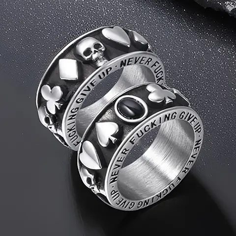 Women's Vintage Gothic Skull Ring - Stainless Steel with Black Onyx, Exquisite Workmanship, Party-Ready, Everyday Wear, Inspirational Mantra Alt Fashion Band, Goth Gift for Boyfriends, Meaningful Birthday Jewelry, Sizes 8-9