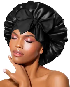 Double Layer Satin Bonnet, Adjustable Silk Sleep Cap for Women, Large Hair Bonnet for Sleeping, Protective Night Cap for Curly & Natural Hair, Heatless Styling Haircare