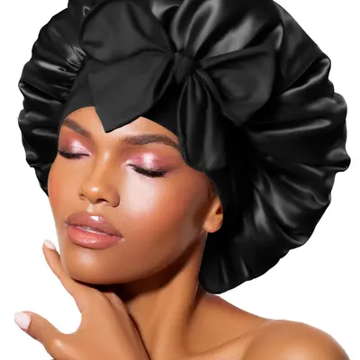 Large Reversible And Adjustable 15 Inch Double Layered Satin Bonnet Silk Sleep Cap To Protect Edges, Natural Hair & Your Style. Our Bonnet