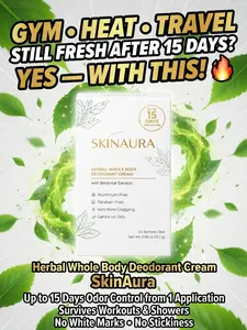 Natural Deodorant Cream – SkinAura – 24 Sachets Whole Body Odor Control, Up to 15 Days Protection, Herbal Aluminum-Free Formula for Underarms & Intimate Areas