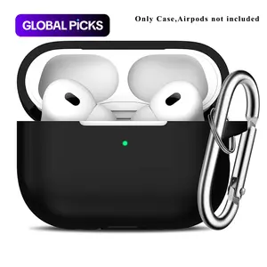 Silicone Earphone Case with Carabiner, Solid Color Shockproof Protective Case for AirPods Pro 2, Soft Earphone Case with Visible LED Charging Indicator, Earphone Protector for Men and Women, Handy, Protection, Earbuds