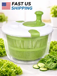 Large Salad Spinner with Lid 5 Qt Capacity Manual Vegetable Dryer Double-Lock Handle Quick Easy Multi-Use Lettuce Spinner Fruit Washer 4.5-Quart PP Inner Strainer AS Bowl ABS Lid Ergonomic Design Compact Size Efficient Drainage