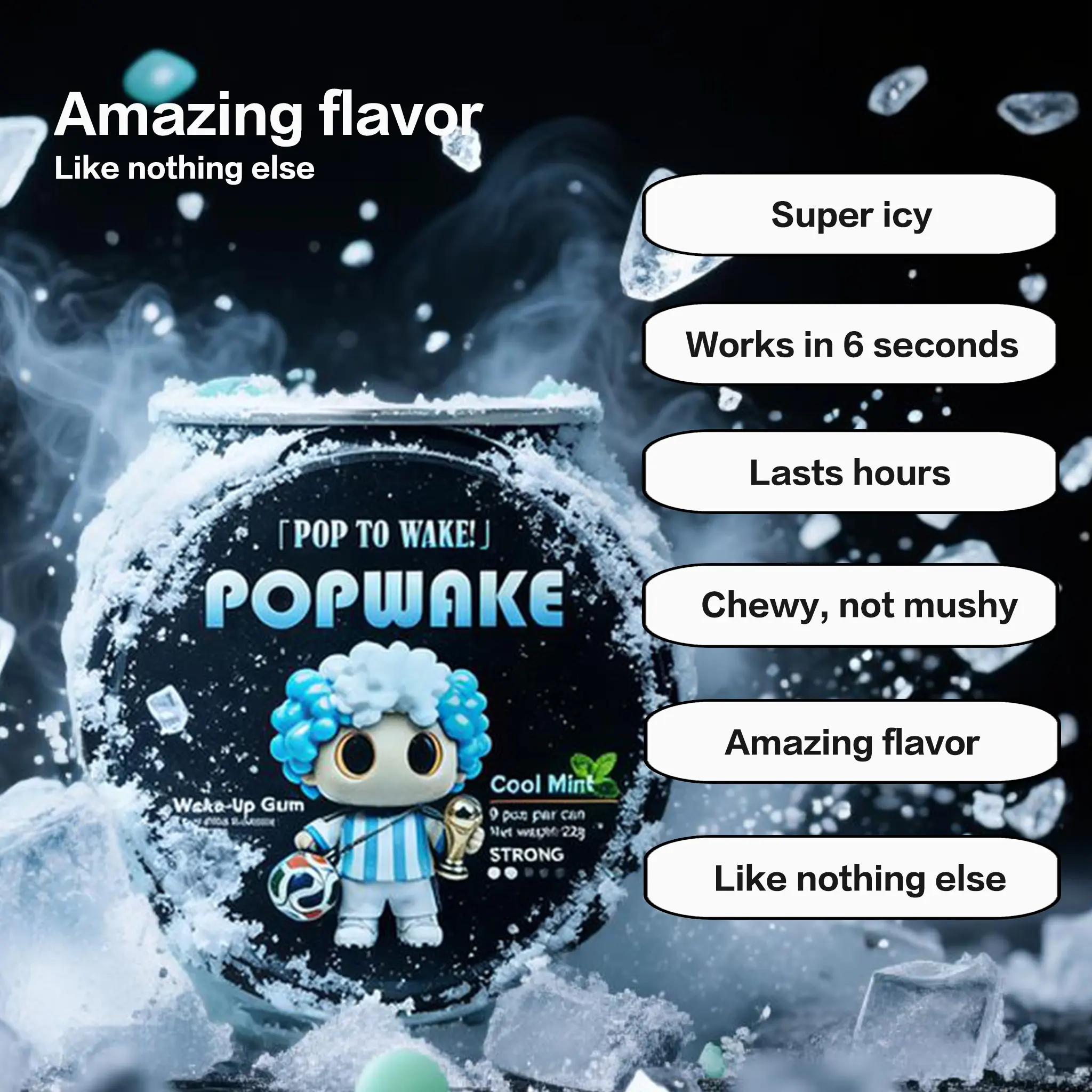 POPWAKE Energy Gum | For Gamers & Late-Night Hustle | 1 Can = 9 Energy Drinks
