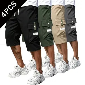 Set of 1–4 men’s outdoor tactical shorts with multiple pockets—stylish summer lightweight loose straight-leg casual shorts, durable multifunctional work shorts suitable for camping, cycling, and hiking.