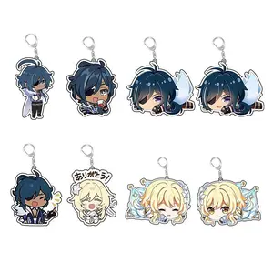 Genshin Impact Anime Figure Key Chain Acrylic Cute Lumine Figurine Kaeya Cartoon Fashion Backpack Charms Customized Keychain